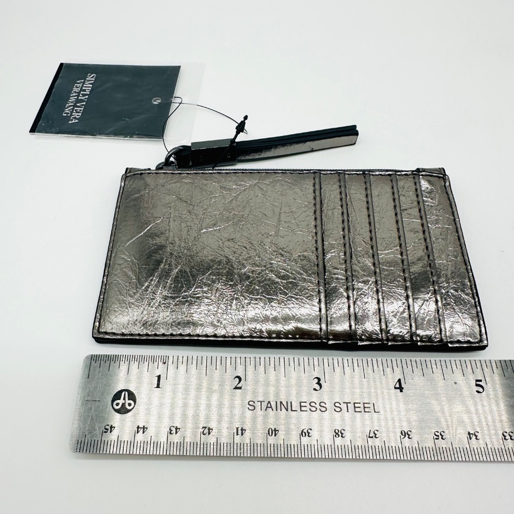 Simple Vera Vera Wang Amboy Wallet Silver Crinkle NWT - Picture 5 of 6